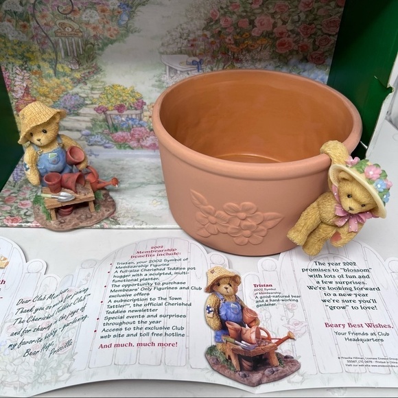 Vintage Hillman Cherished Teddies Grow To Love Garden Bowl Tristan Bears in Box - Picture 5 of 13